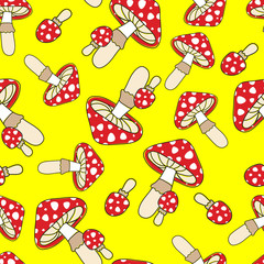 Seamless colorful pattern with fly agaric