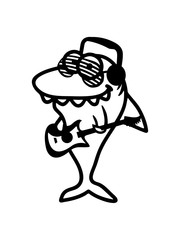 band elektrische gitarre hai bass spielen party feiern cool sonnenbrille kopfhörer musik hören lustig comic cartoon design gefährlich meer tauchen schwimmen clipart