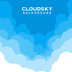 Cloudscape vector illustration with copy space. Blue sky background.