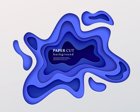 3d paper cut style background. Dark blue composition with a layered effect of flowing shapes with a shadow, carving art. Abstract papercut design, vector illustration