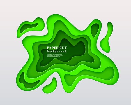 3d papercut style background. Green composition with a layered effect of flowing shapes with a shadow, carving art. Abstract paper cut design, vector illustration