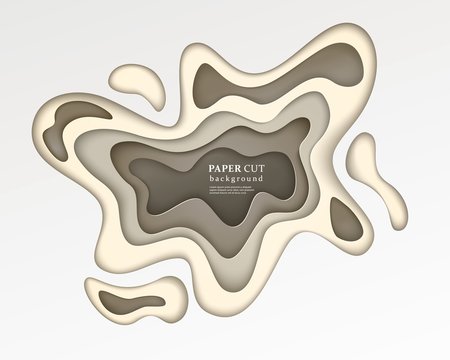 3d papercut style background. Beige composition with a layered effect of flowing shapes with a shadow, carving art. Abstract paper cut design, vector illustration