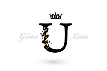 Luxury U letter. Vector emblem with character element and golden dotted decoration