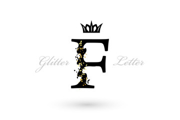 Luxury F letter. Vector emblem with character element and golden dotted decoration