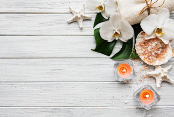 Natural spa ingredients with orchid flowers