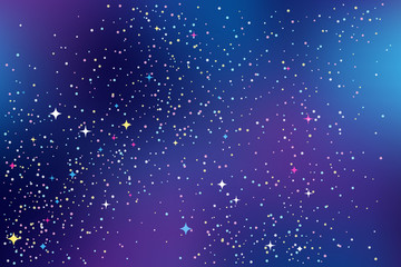 Night sky with stars. Vector abstract background in blue, purple and violet colors. Space galaxy colorful illustration. - obrazy, fototapety, plakaty