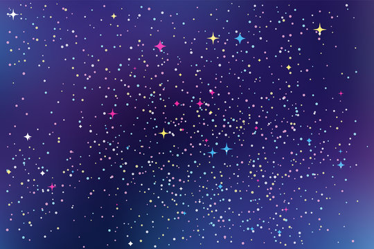Night sky with stars. Vector abstract background in blue, purple and violet colors. Space galaxy colorful illustration.