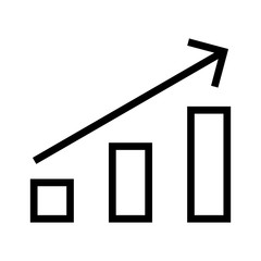 Icon of upward arrow with bar chart shape on white background