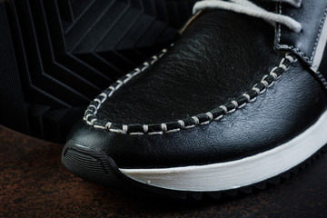 black luxury handmade man leather shoes close up
