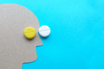 Through the filter drug pills intoxication, a strong psychotropic effect on the brain, Silhouette...