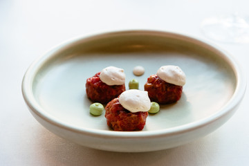 Beautiful decorated dish of international fusion cuisine