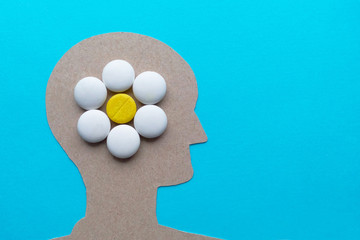Pills in the head image of the human brain under the influence of drugs or drugs