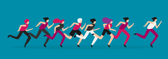 Running people group in motion.Training outdoor flat vector.