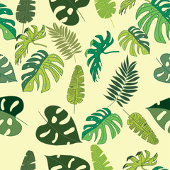Fototapeta na wymiar Seamless pattern of tropical leaves