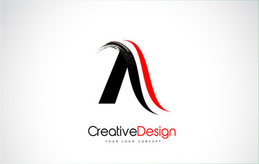 Red and Black A Letter Design Brush Paint Stroke. Letter Logo with Black Paintbrush