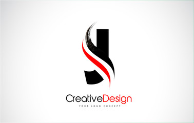 Red and Black J Letter Design Brush Paint Stroke.