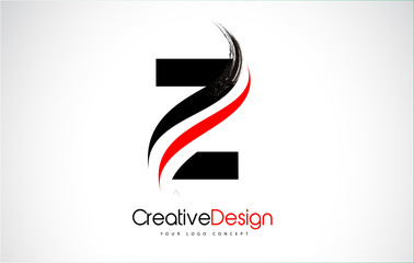 Red and Black Z Letter Logo Design Brush Paint Stroke