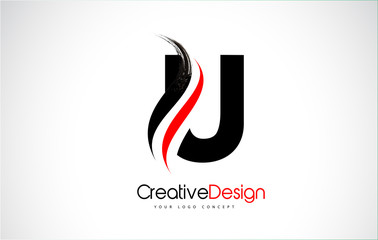 Red and Black U Letter Logo Design Brush Paint Stroke. Artistic Black Paintbrush Stroke. © twindesigner