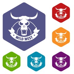 Fototapeta premium Wild west icons vector colorful hexahedron set collection isolated on white 