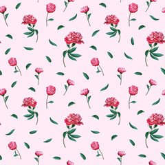 Seamless floral pattern with flowers - pink Peony on a light background.