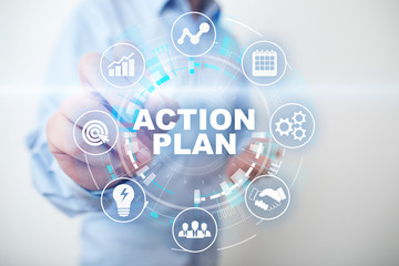 Action plan, business strategy, time management concept on virtual screen.
