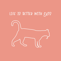 Silhouette walking cat and inscription. Health care, vet, nutrition, exhibition.