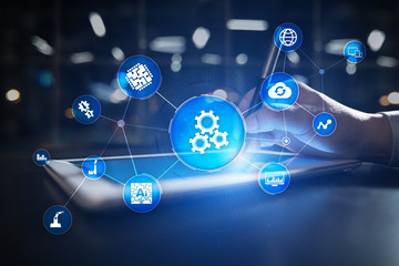 Automation solution and software for business process, Workflow, Modern technology and automatization in manufacturing. Smart industry.