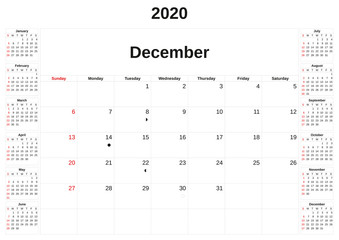 2020 a monthly calendar  with white background.