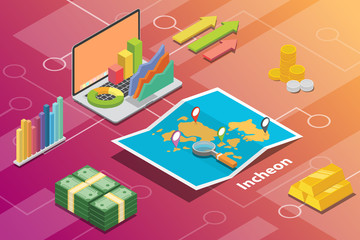 incheon city isometric financial economy condition concept for describe cities growth expand - vector