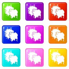Paintball splash blob icons set 9 color collection isolated on white for any design
