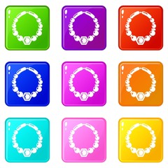 Pearl necklace icons set 9 color collection isolated on white for any design