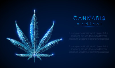 Medical cannabis. Marihuana leaf. Low poly style design. - obrazy, fototapety, plakaty
