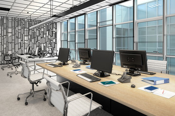 Computer Workplace Inside a Business Center (preview) - 3d visualization