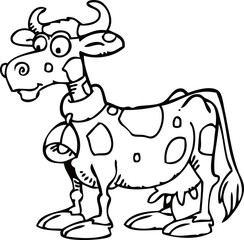 Black and White Cartoon Vector Illustration of Funny Cow Farm Animal for Coloring Book