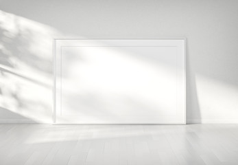 White frame in white interior mockup 3D rendering