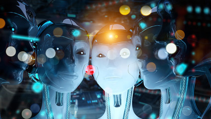 Group of female robots close to each others cyborg army concept 3d rendering
