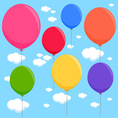 Colorful balloons flying in the sky. Vector illustration