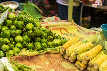 Fresh corn and cabbage at african market