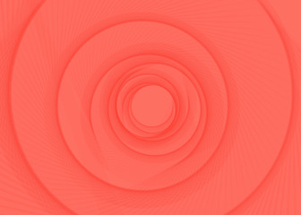 Vector striped spiral abstract tunnel red coral background. Spiral funnel. Living coral color twisted center. Exciting gently harnesses optical illusion abstract elegant modern swirl perspective grid.