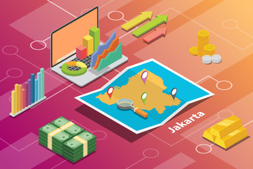 jakarta indonesia city isometric financial economy condition concept for describe cities growth expand - vector