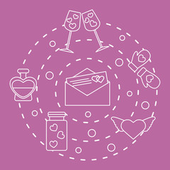 Romantic symbols: mittens, hearts, Valentine's.