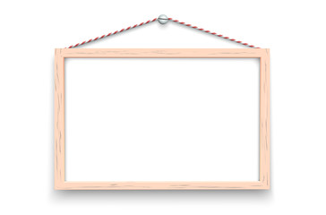 Mock up for presentation framed signboard, hanging on wall, Whiteboard wood frame