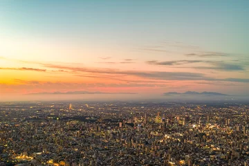 Foto op Canvas sunset over the city of Sapporo © kenzo