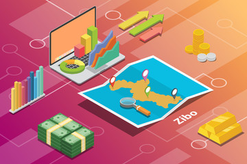 zibo china shandong city isometric financial economy condition concept for describe cities growth expand - vector