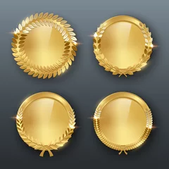 Fotobehang Award golden blank medals 3d realistic vector color illustration on gray background © backup16