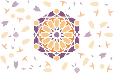 Seamless vector pattern. Arabian pattern with pale color arabesque tile disintegration and bright central element