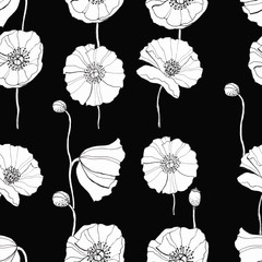 floral, seamless pattern of poppies on a dark background, the design of fabric or wallpaper, packaging