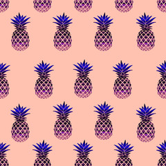 pineapples with violet and blue texture on a pink background