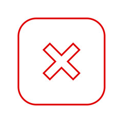 Square red X mark thin line icon, button, cross symbol on white background