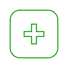 Obraz premium Square green plus sign thin line icon, button, add, positive symbol on white background